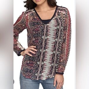 Lucky Brand semi sheer boho long sleeve blouse v-neck small